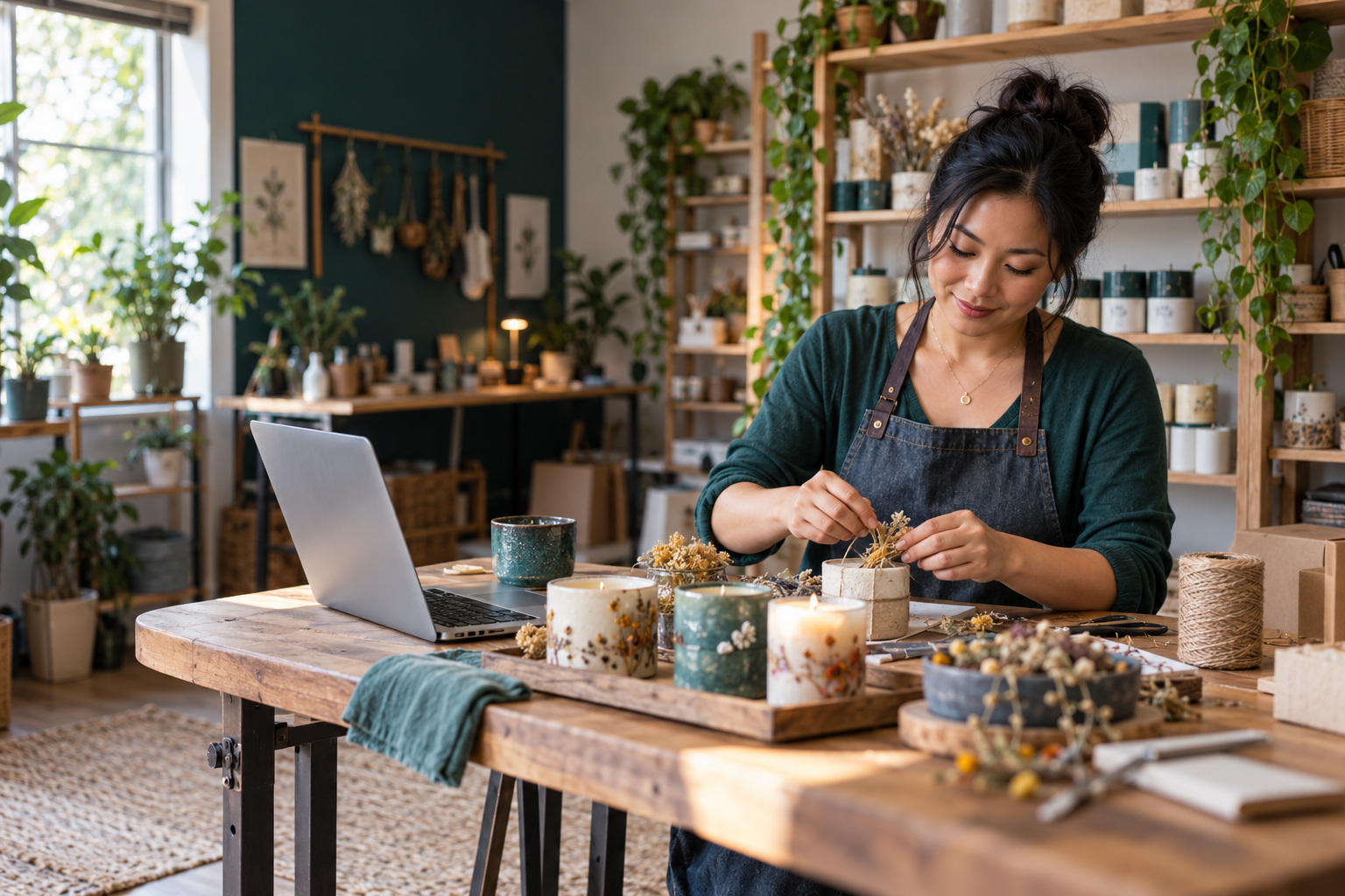 A small business owner creating products with confidence in her home studio
