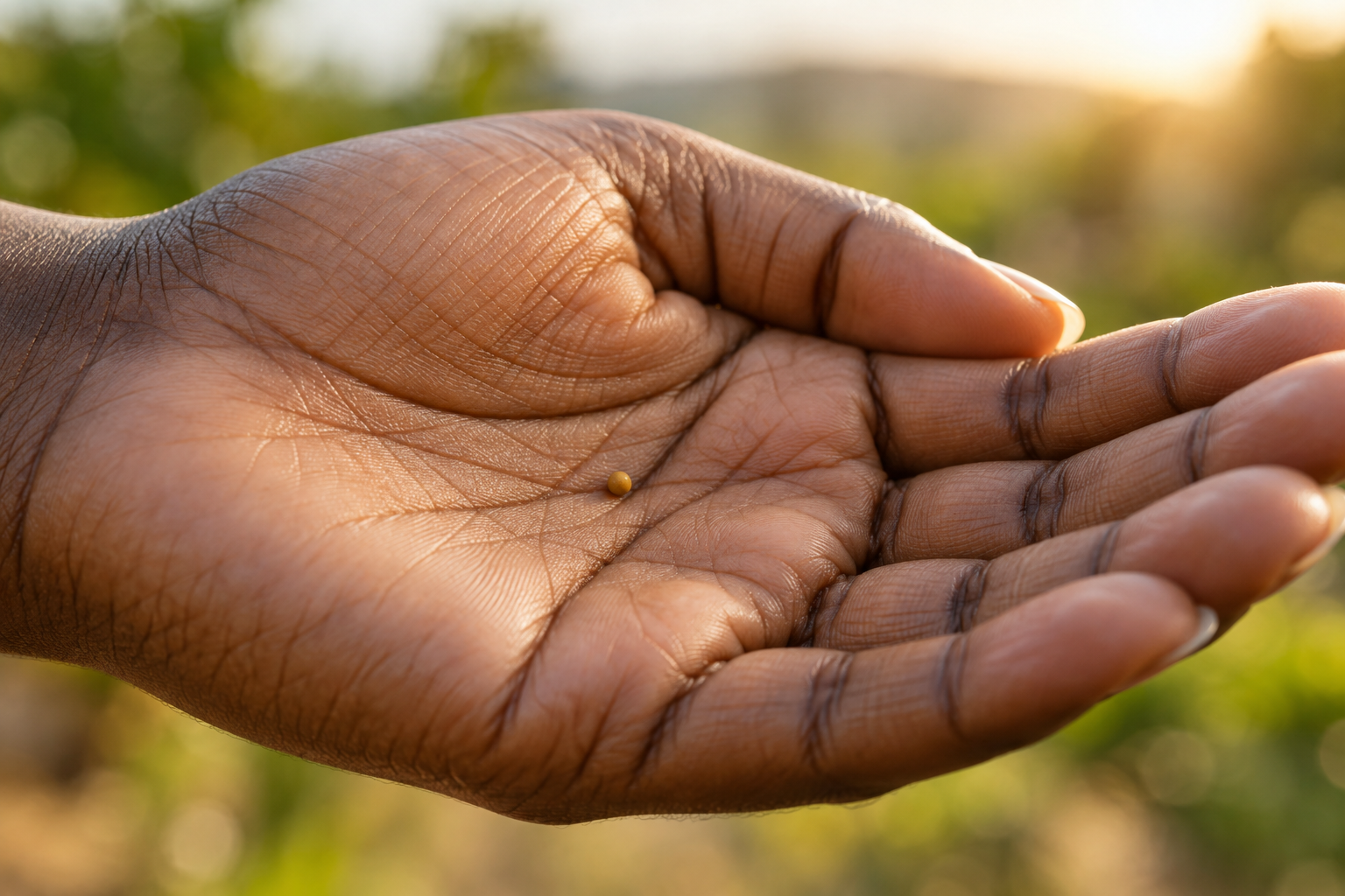Small mustard seed resting in an open hand